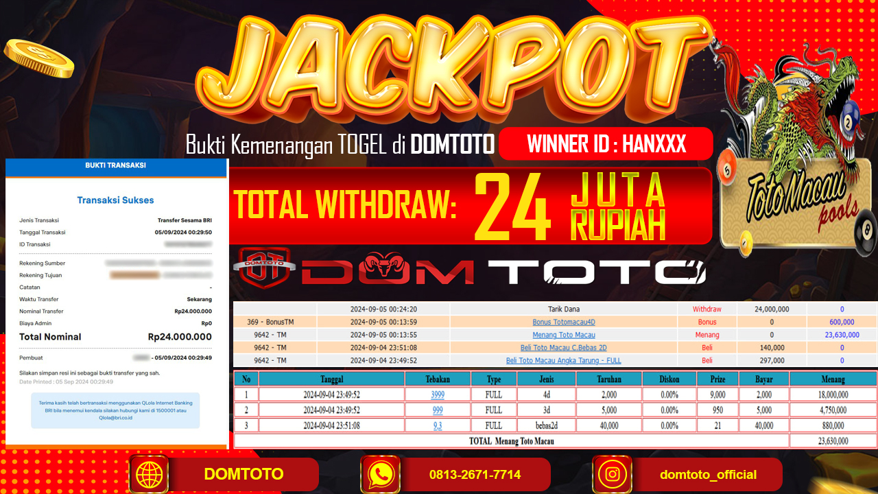 JACKPOT MENANG 4D TOTOMACAU POOLS 05 SEPTEMBER 2024